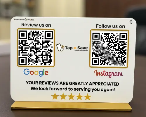 Custom Mirrored NFC Enabled Dual QR Standee| 2-in-1 Acrylic Tabletop Display (8x12 Inch)