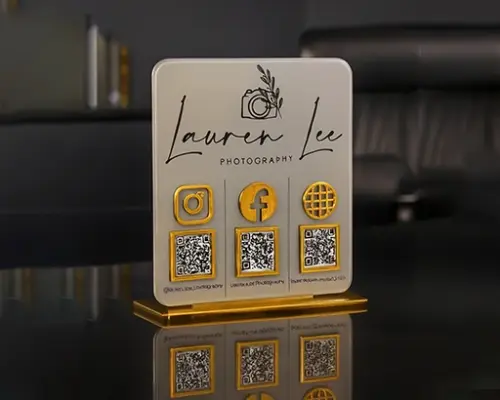 Acrylic Social Media QR Standee with 3 QR Codes & Premium Finish