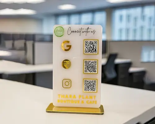 Premium Office Desk Acrylic QR Stand with 3 QR Codes