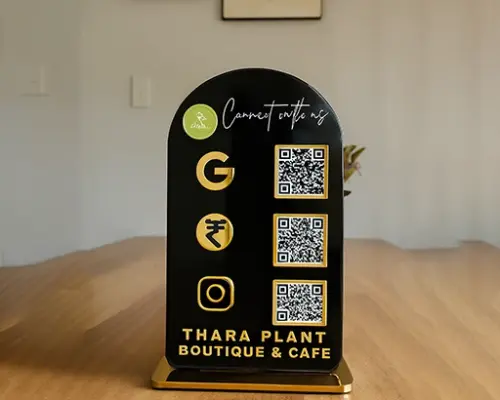 Luxury Black Acrylic Social Media QR Standee with 3 QR Codes