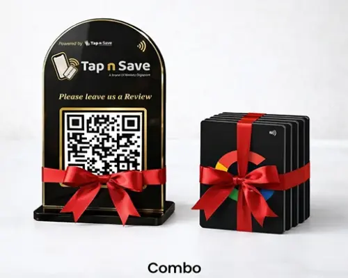 Premium Gold-Bordered QR Standee with 5 Google Review Cards