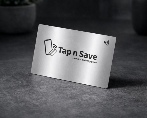 Modern Silver Horizontal NFC Metal Tap-to-Share Business Card (Engraving)