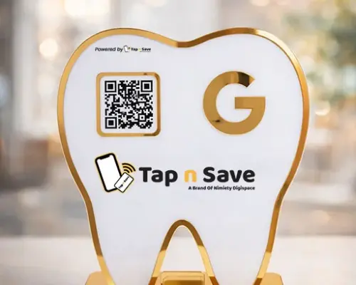 Dental Smart Review QR Display Stand| NFC & QR Enabled with Gold Border