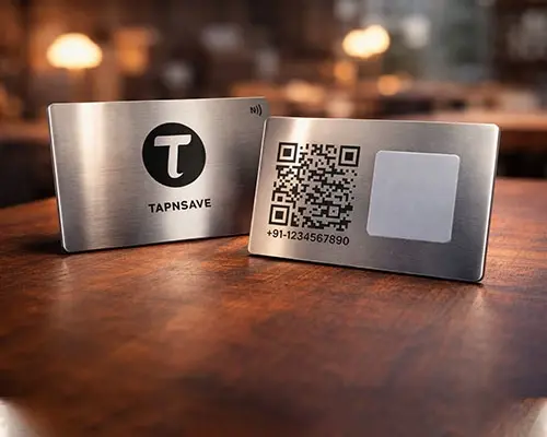 Modern Silver Horizontal NFC Metal Tap-to-Share Business Card (Engraving)
