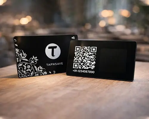 Main Image Stylish Black Horizontal NFC Metal Business Card with Tap-to-Share Technology (Engraving)