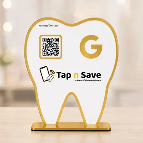 Dental Smart Review QR Display Stand| NFC & QR Enabled with Gold Border