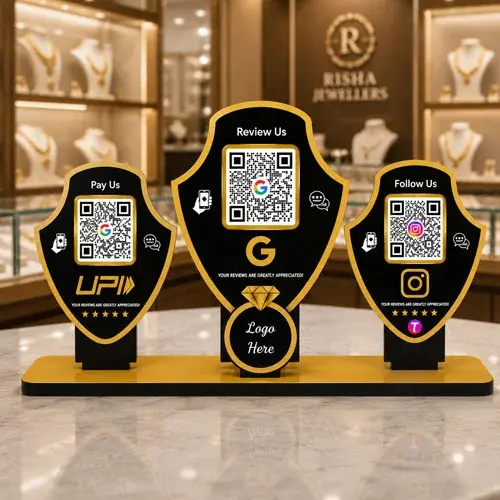Luxury 3-in-1 NFC Jewellery Stand – Pay, Review & Follow Display