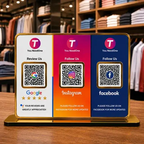 All-in-One Customer Engagement QR Standee for Reviews, Instagram & Facebook