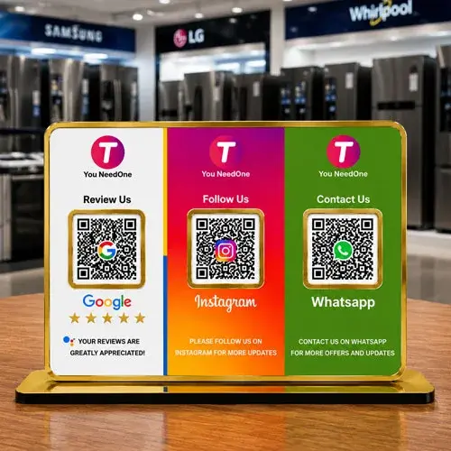 3-in-1 Smart QR Standee for Reviews, Social Media & WhatsApp