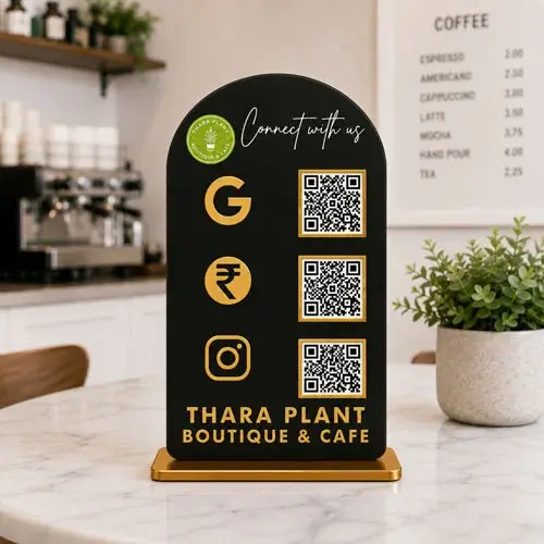 Luxury Black Acrylic Social Media QR Standee with 3 QR Codes