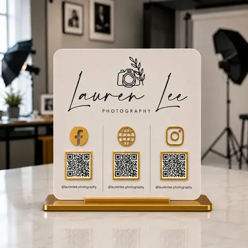 Acrylic Social Media QR Standee with 3 QR Codes & Premium Finish