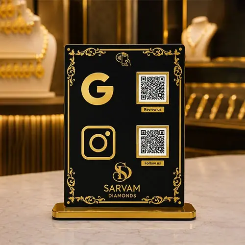 Premium Jewellery QR Display Standee (8 × 6 Inch)