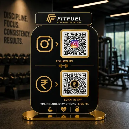 Premium Gym & Fitness Instagram & UPI QR Display Standee
