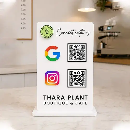 Premium White Google Review & Instagram QR Standee (4x6) inch