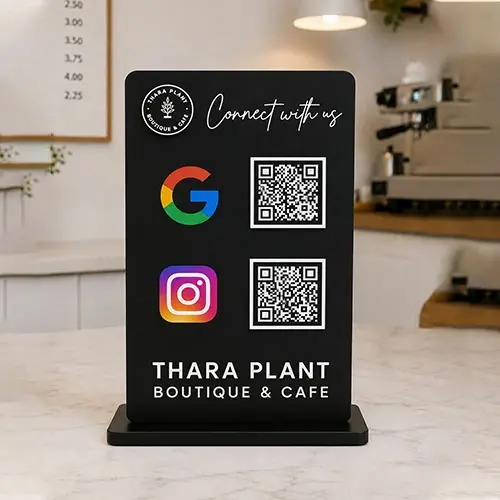 Premium Black Google Review & Instagram QR Standee (4×6 Inch)