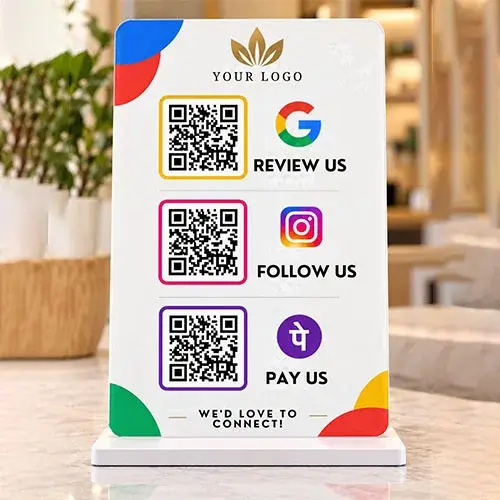 Premium Google Review, Instagram & PhonePe QR Standee (6 × 8 Inch)