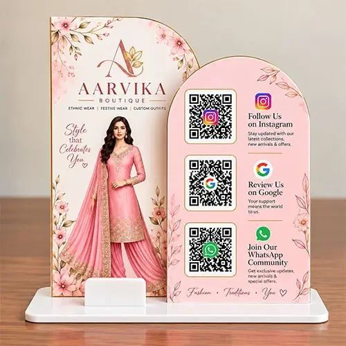 Premium Boutique Social Media & WhatsApp QR Display Standee