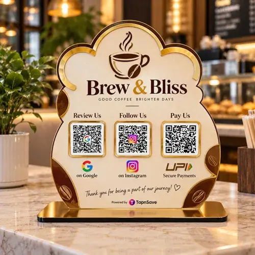 Premium Coffee Shop Google Review, Instagram Follow & UPI Payment QR Code Standee