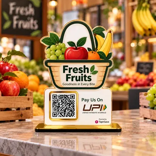 Premium Fruit Shop UPI Payment QR Code Standee | Fresh Fruits Business