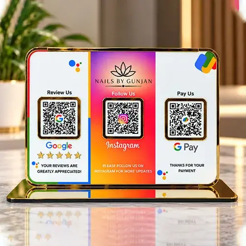 Premium Nail Studio Google Review, Instagram & GPay QR Standee