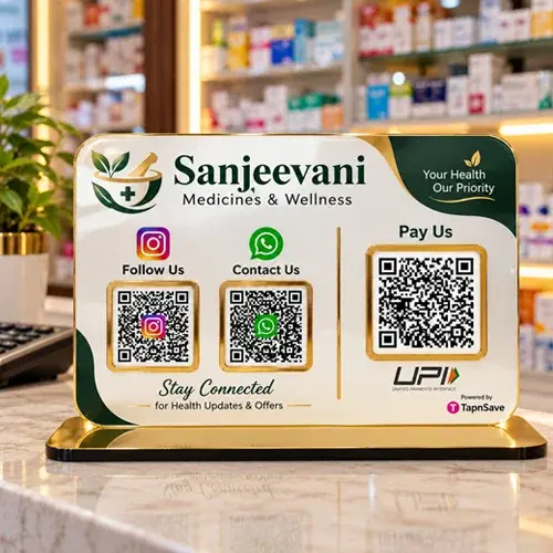 Premium Medical Store Instagram Follow, WhatsApp Contact & UPI Payment QR Code Standee