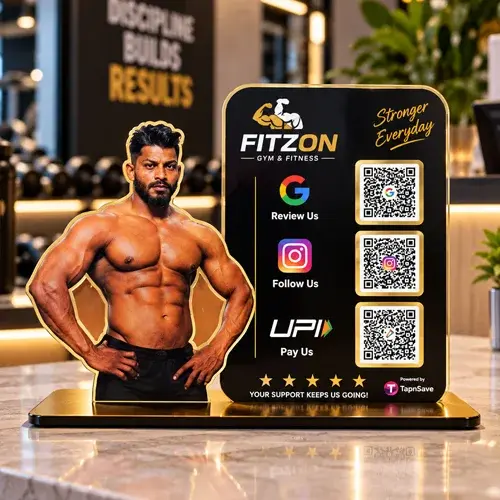 Premium Gym Google Review, Instagram Follow & UPI Payment QR Code Standee with Fitness Cutout