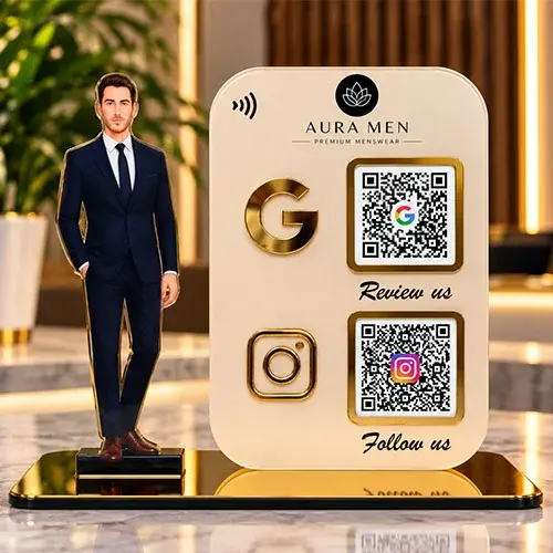 Premium Menswear Google Review & Instagram QR Stande