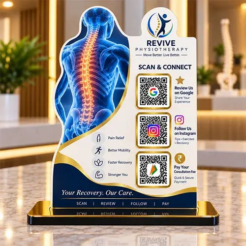 Premium Physiotherapy Google Review, Instagram & UPI QR Standee