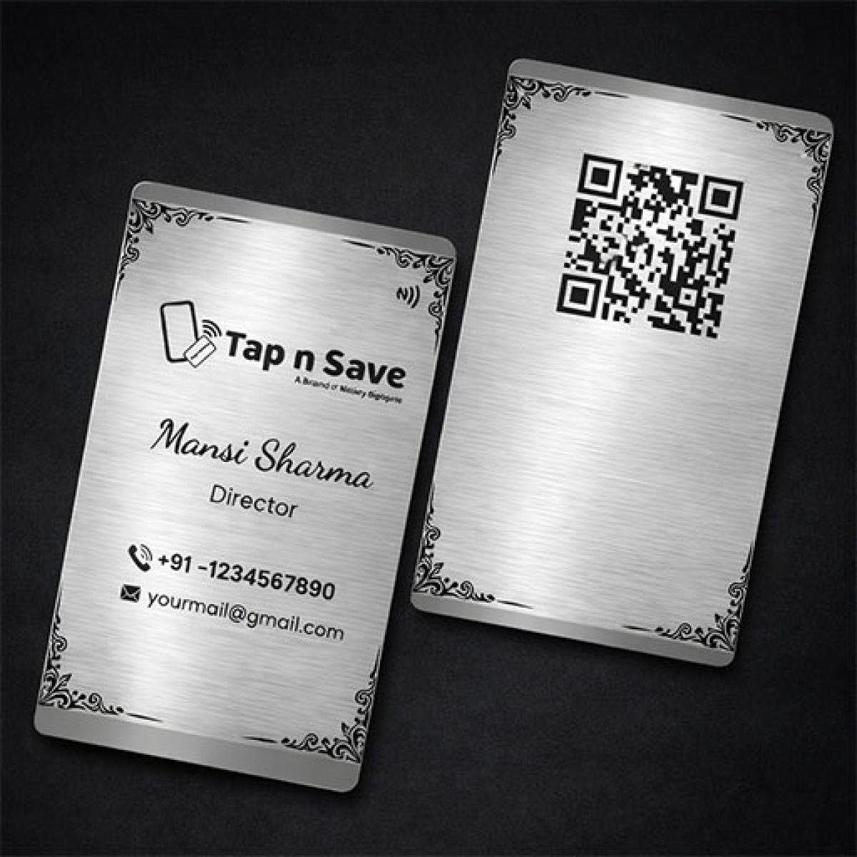 Elite Silver Metal NFC Business Card with Seamless Digital Profile Sharing