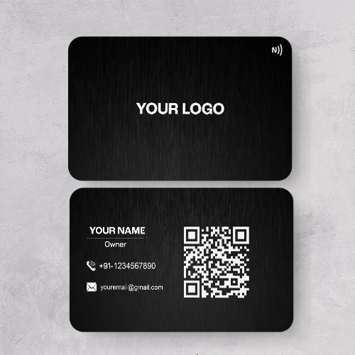 Stylish Black Horizontal NFC Metal Business Card with Tap-to-Share Technology