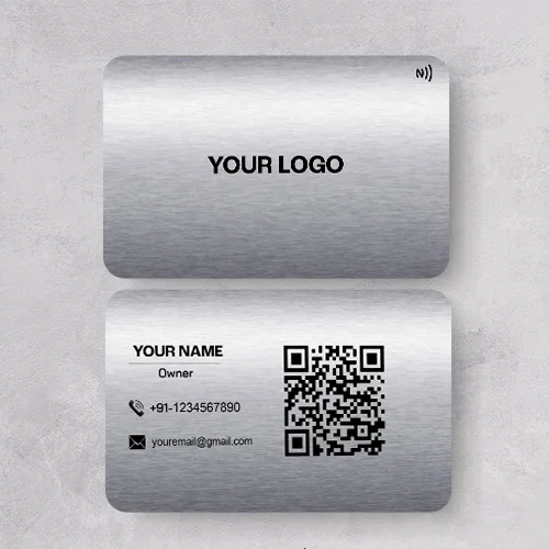 Modern Silver Horizontal NFC Metal Tap-to-Share Business Card